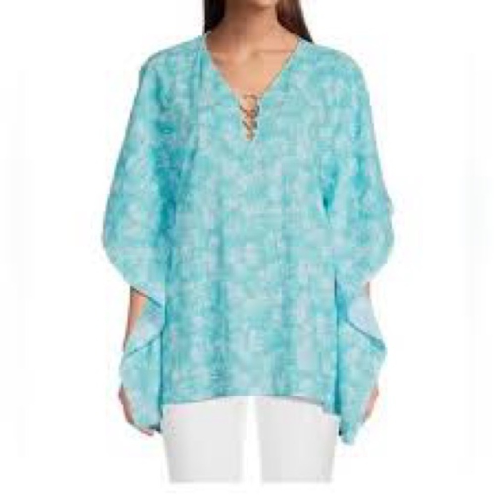 Michael Kors Blue Flutter Sleeve Poncho/Tunic 3X